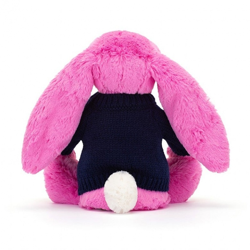 Medium Jelly Cats Bashful Hot Pink Bunny with Personalised Navy Jumper | ZIO-284197