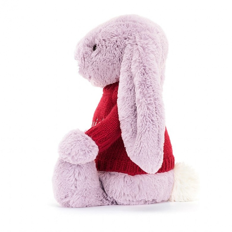 Medium Jelly Cats Bashful Lilac Bunny with Personalised Red Jumper | UWO-194835