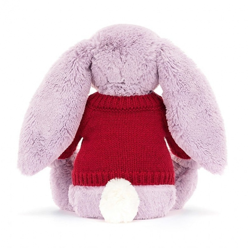 Medium Jelly Cats Bashful Lilac Bunny with Personalised Red Jumper | UWO-194835