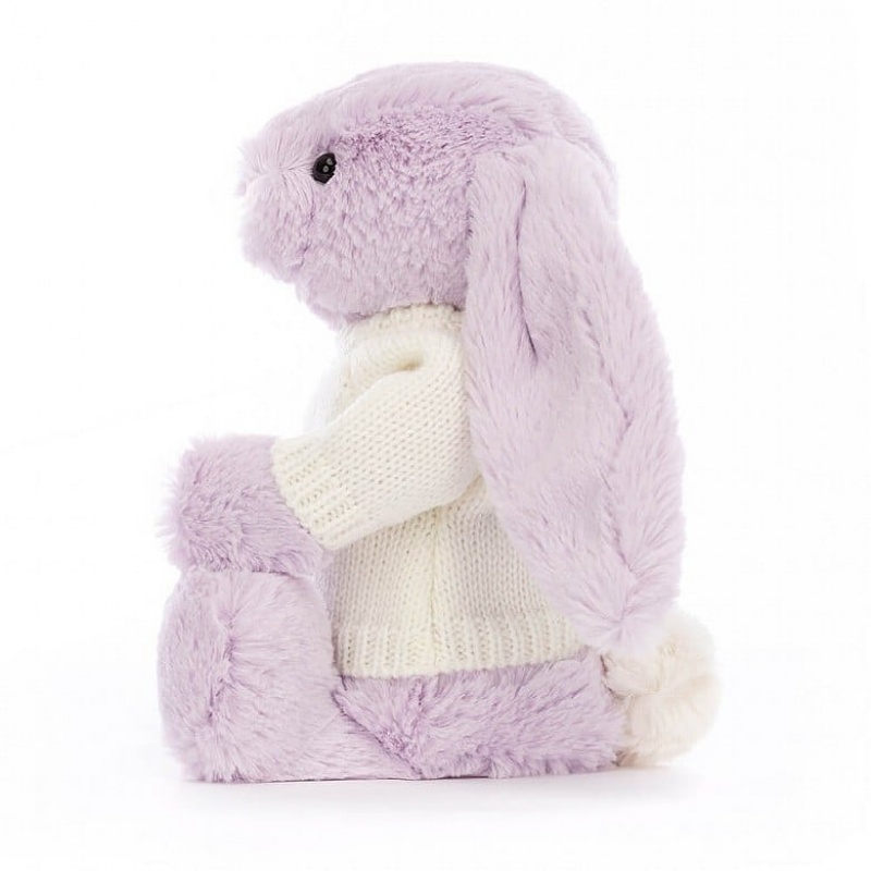 Medium Jelly Cats Bashful Lilac Bunny with Personalised Cream Jumper | LEU-920381