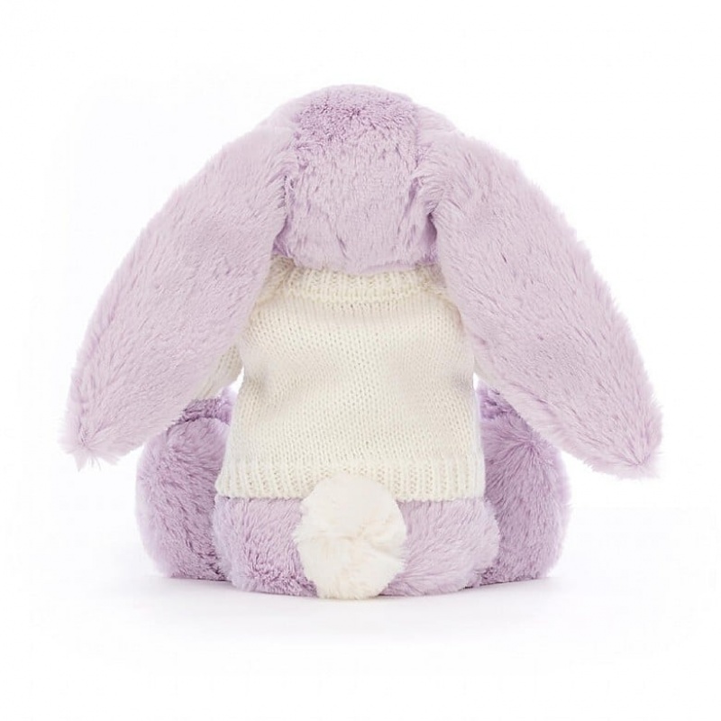 Medium Jelly Cats Bashful Lilac Bunny with Personalised Cream Jumper | LEU-920381