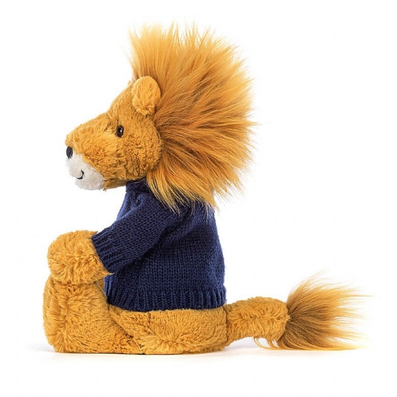 Medium Jelly Cats Bashful Lion with Personalised Navy Jumper | ZSA-254196