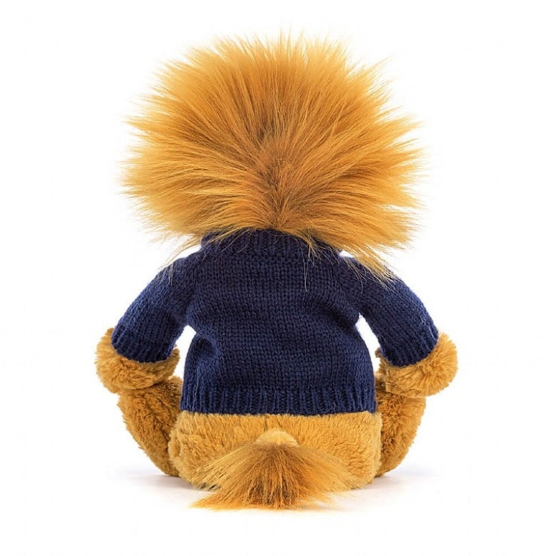 Medium Jelly Cats Bashful Lion with Personalised Navy Jumper | ZSA-254196