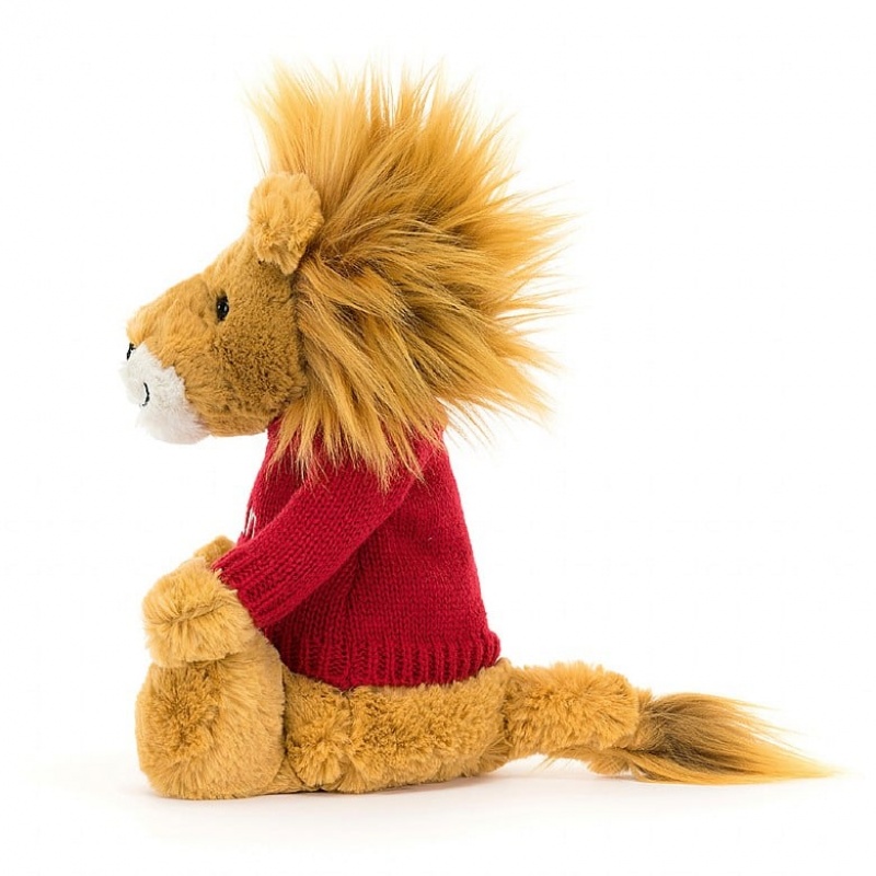 Medium Jelly Cats Bashful Lion with Personalised Red Jumper | QRL-805492