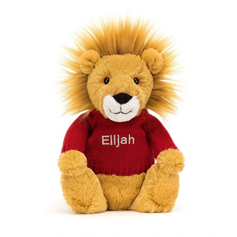 Medium Jelly Cats Bashful Lion with Personalised Red Jumper | QRL-805492