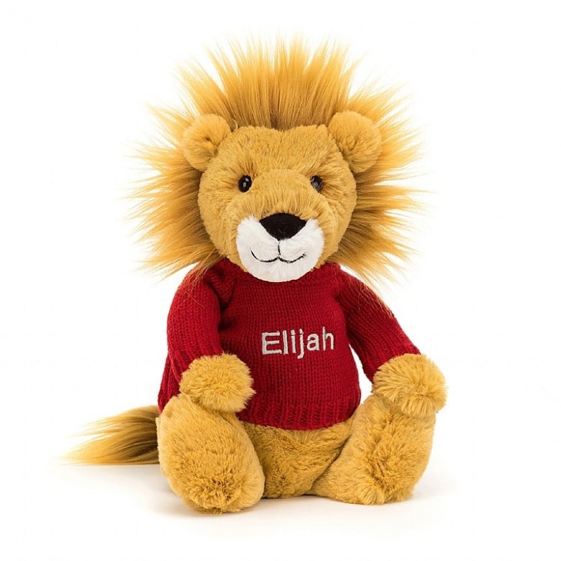 Medium Jelly Cats Bashful Lion with Personalised Red Jumper | QRL-805492