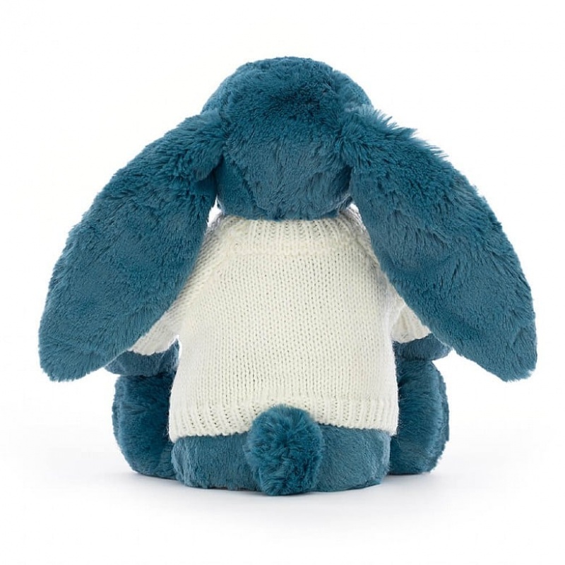 Medium Jelly Cats Bashful Mineral Blue Bunny with Personalised Cream Jumper | KDU-063195