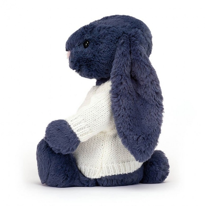 Medium Jelly Cats Bashful Navy Bunny with Personalised Cream Jumper | STQ-043197