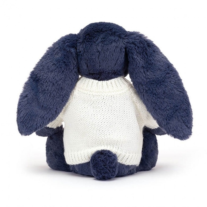 Medium Jelly Cats Bashful Navy Bunny with Personalised Cream Jumper | STQ-043197