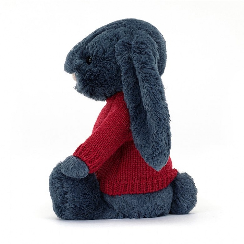 Medium Jelly Cats Bashful Navy Bunny with Personalised Red Jumper | PBS-981750