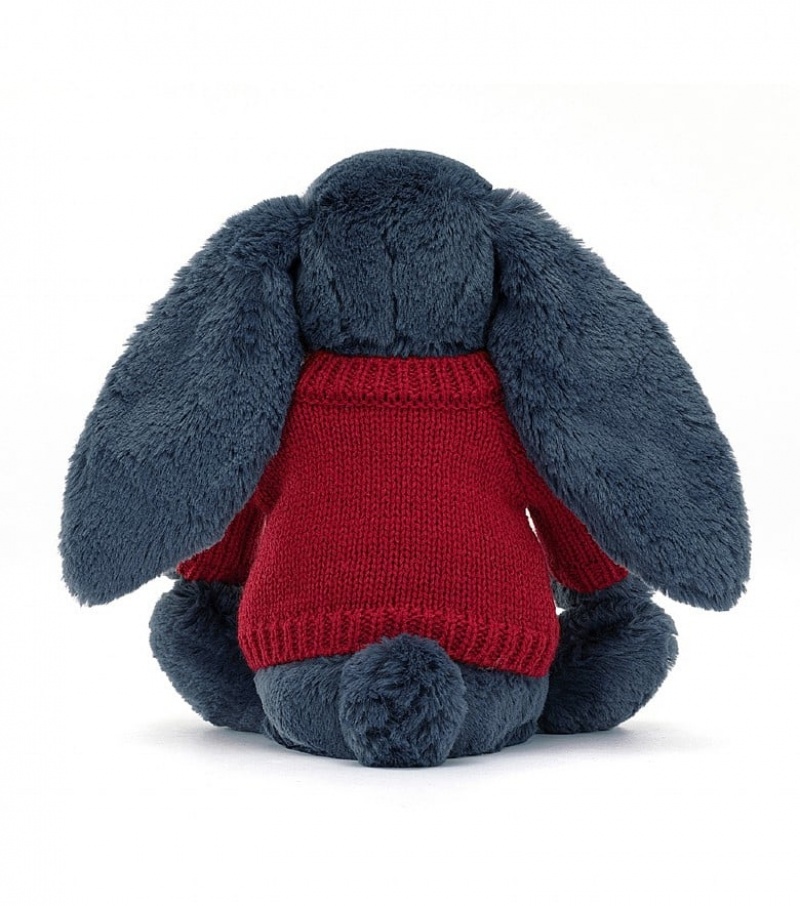 Medium Jelly Cats Bashful Navy Bunny with Personalised Red Jumper | PBS-981750