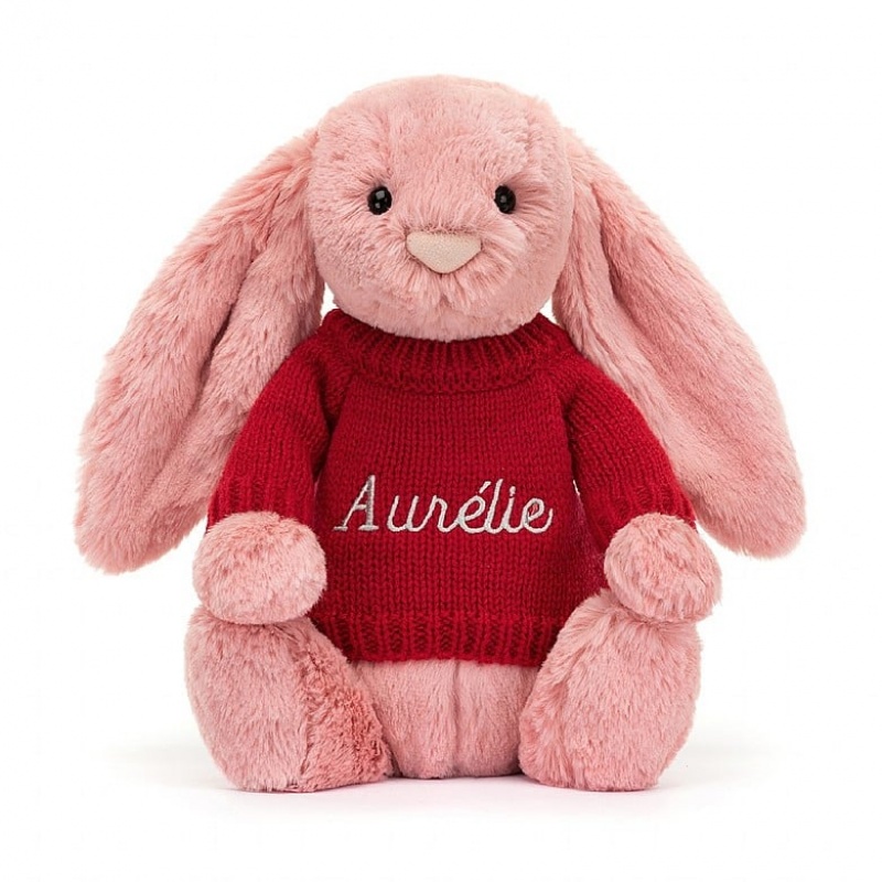 Medium Jelly Cats Bashful Petal Bunny with Personalised Red Jumper | ZCF-601945