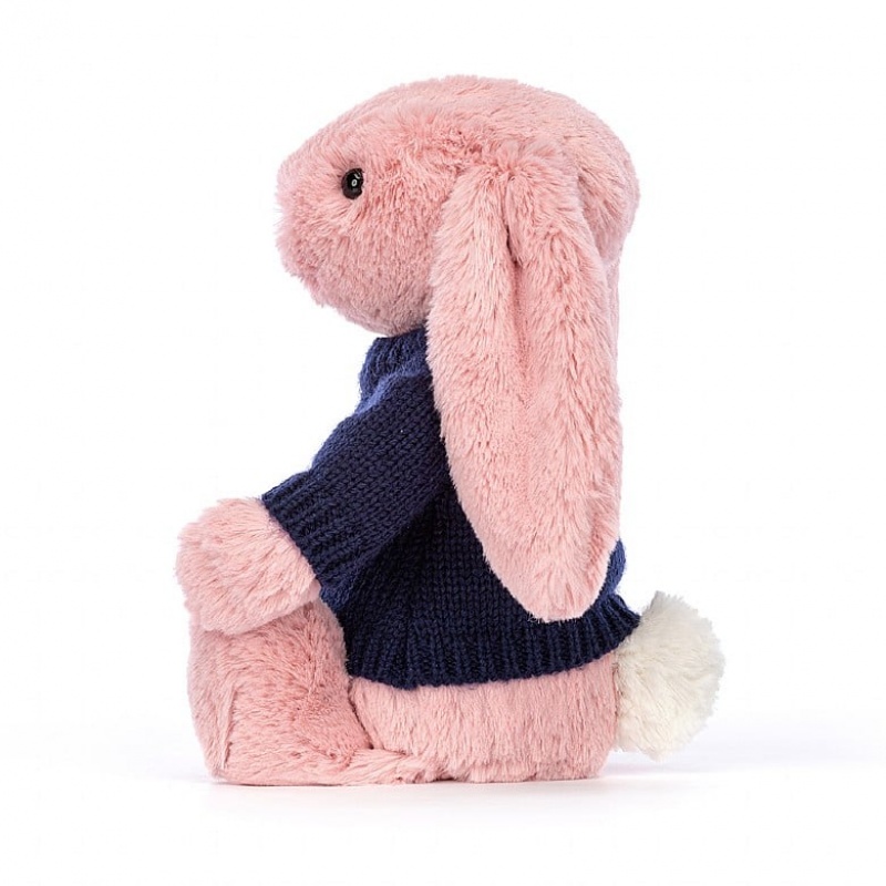 Medium Jelly Cats Bashful Petal Bunny with Personalised Navy Jumper | KAL-105236