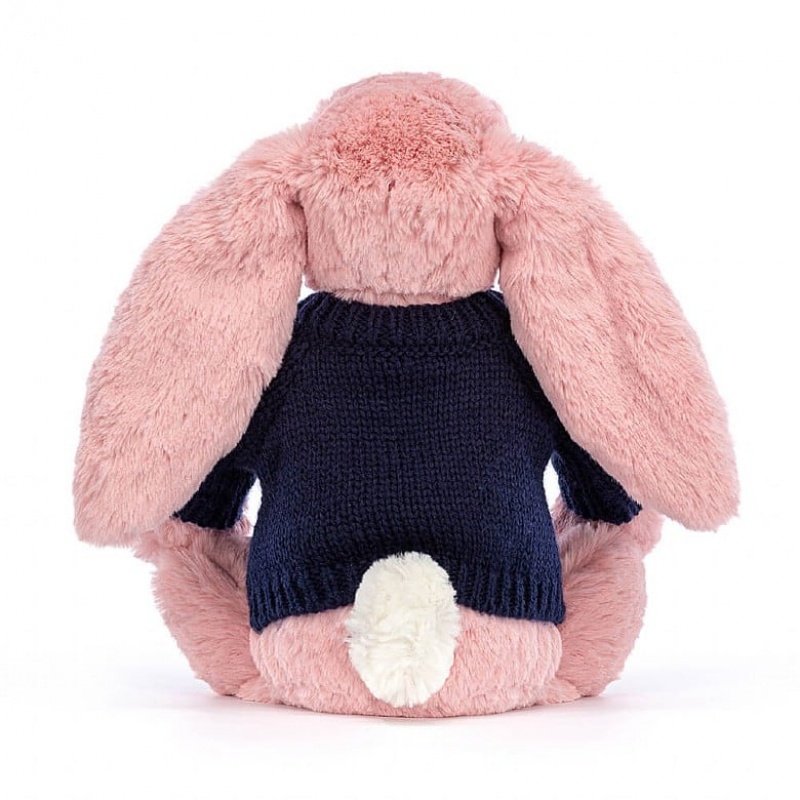 Medium Jelly Cats Bashful Petal Bunny with Personalised Navy Jumper | KAL-105236