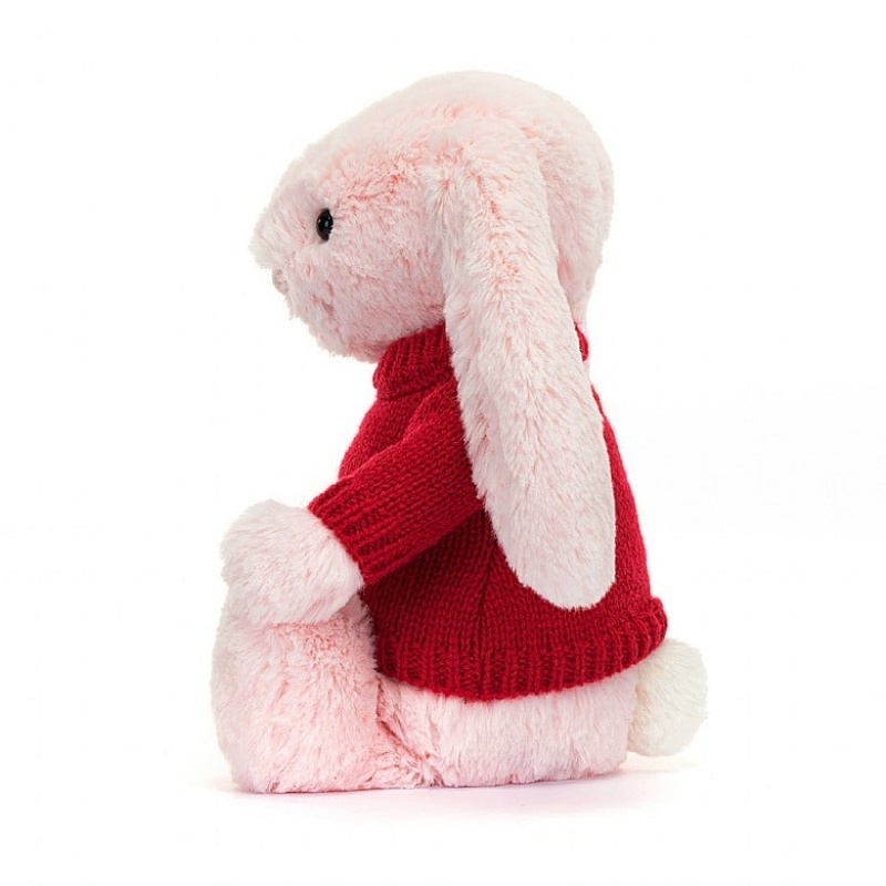 Medium Jelly Cats Bashful Pink Bunny with Personalised Red Jumper | QBU-450238