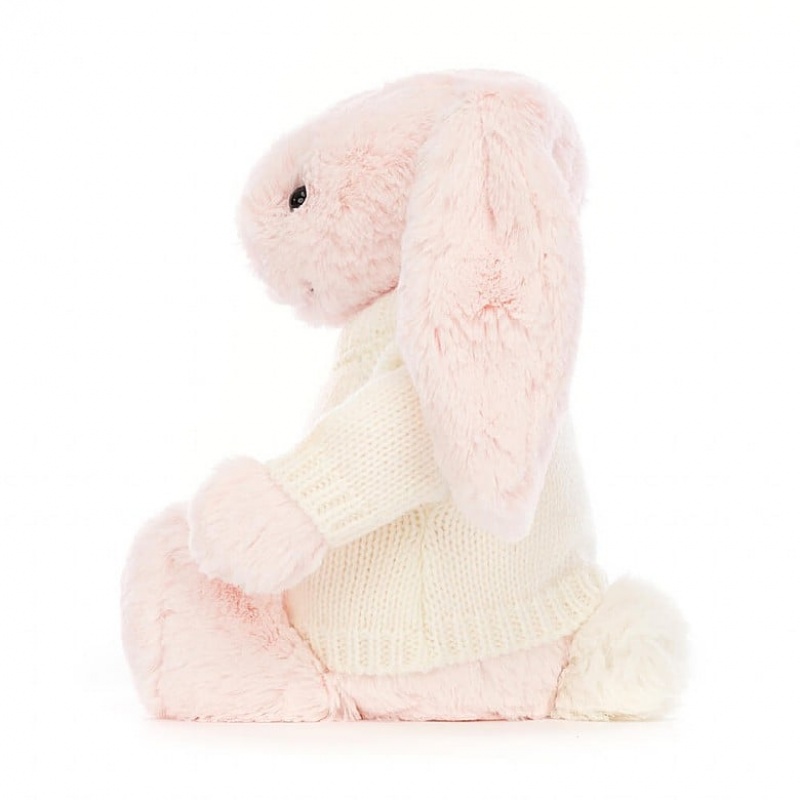 Medium Jelly Cats Bashful Pink Bunny with Personalised Cream Jumper | YJT-690781