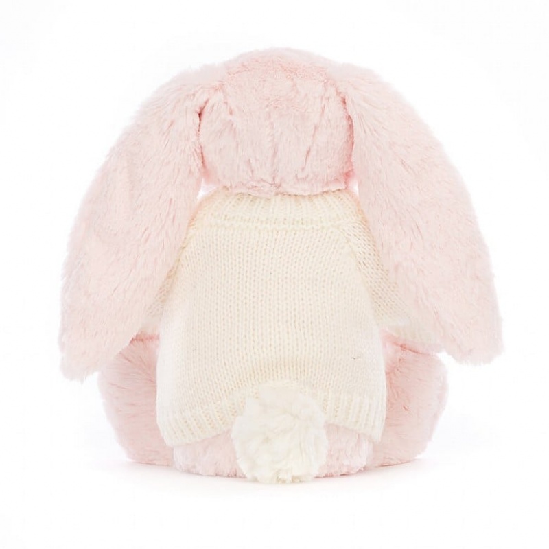 Medium Jelly Cats Bashful Pink Bunny with Personalised Cream Jumper | YJT-690781