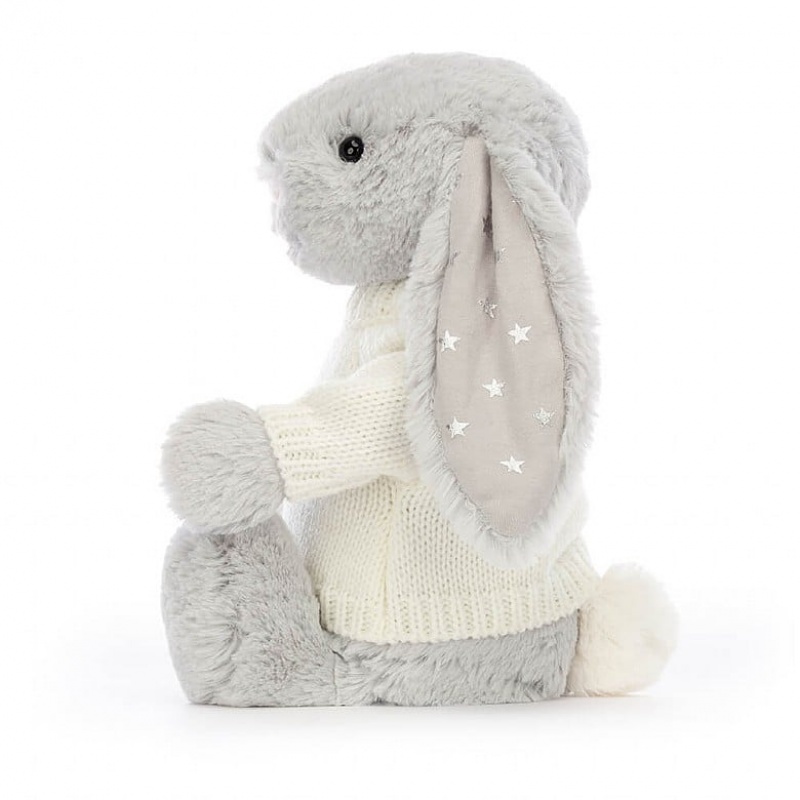 Medium Jelly Cats Bashful Shimmer Bunny with Personalised Cream Jumper | URK-932615