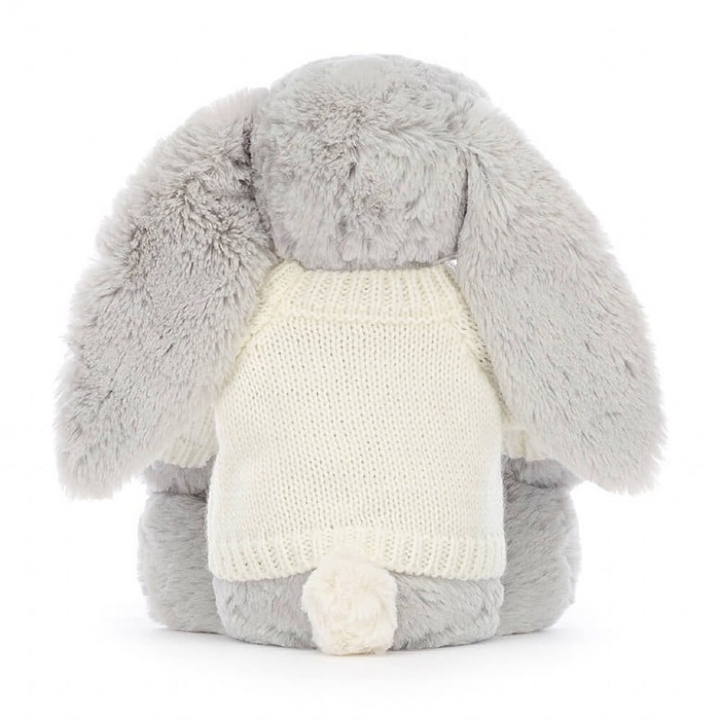 Medium Jelly Cats Bashful Shimmer Bunny with Personalised Cream Jumper | URK-932615