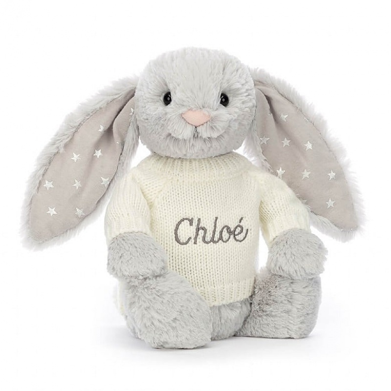 Medium Jelly Cats Bashful Shimmer Bunny with Personalised Cream Jumper | URK-932615