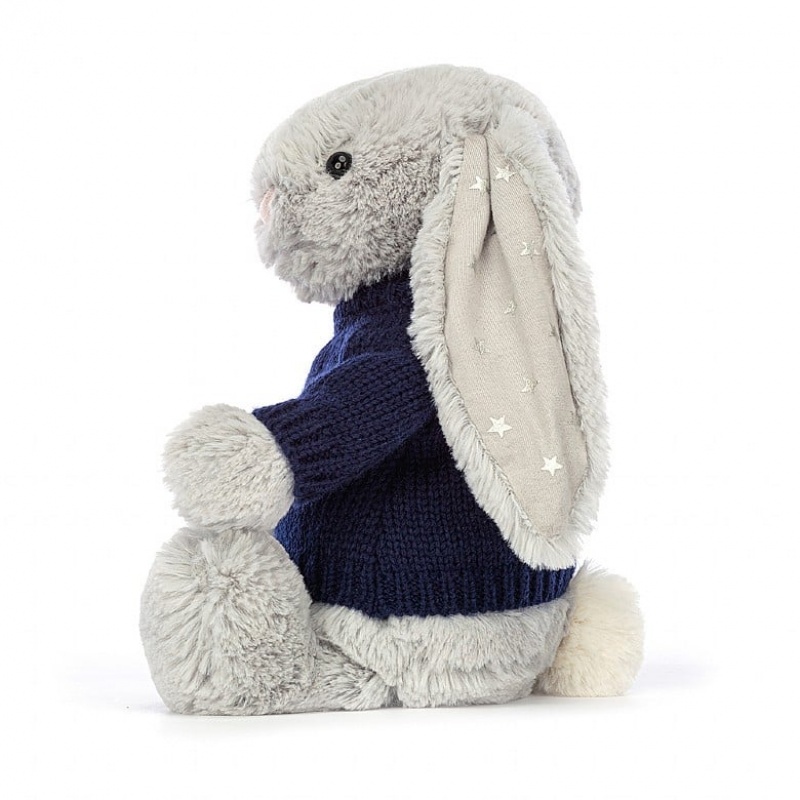 Medium Jelly Cats Bashful Shimmer Bunny with Personalised Navy Jumper | KCS-093157