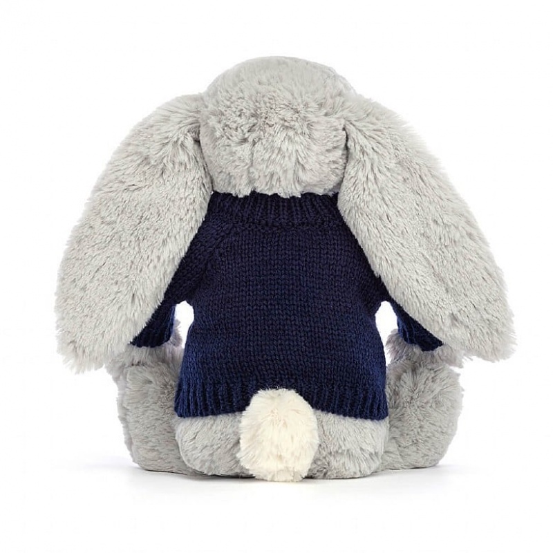 Medium Jelly Cats Bashful Shimmer Bunny with Personalised Navy Jumper | KCS-093157