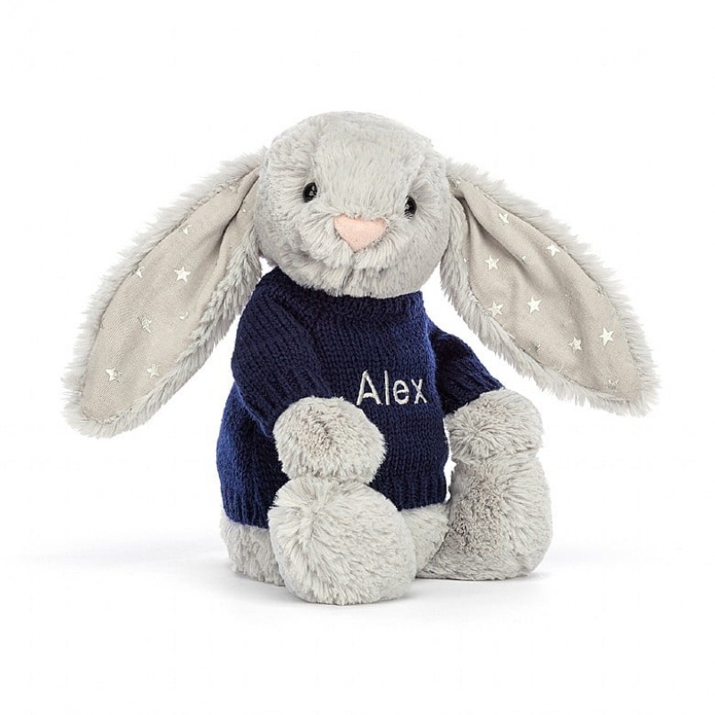 Medium Jelly Cats Bashful Shimmer Bunny with Personalised Navy Jumper | KCS-093157