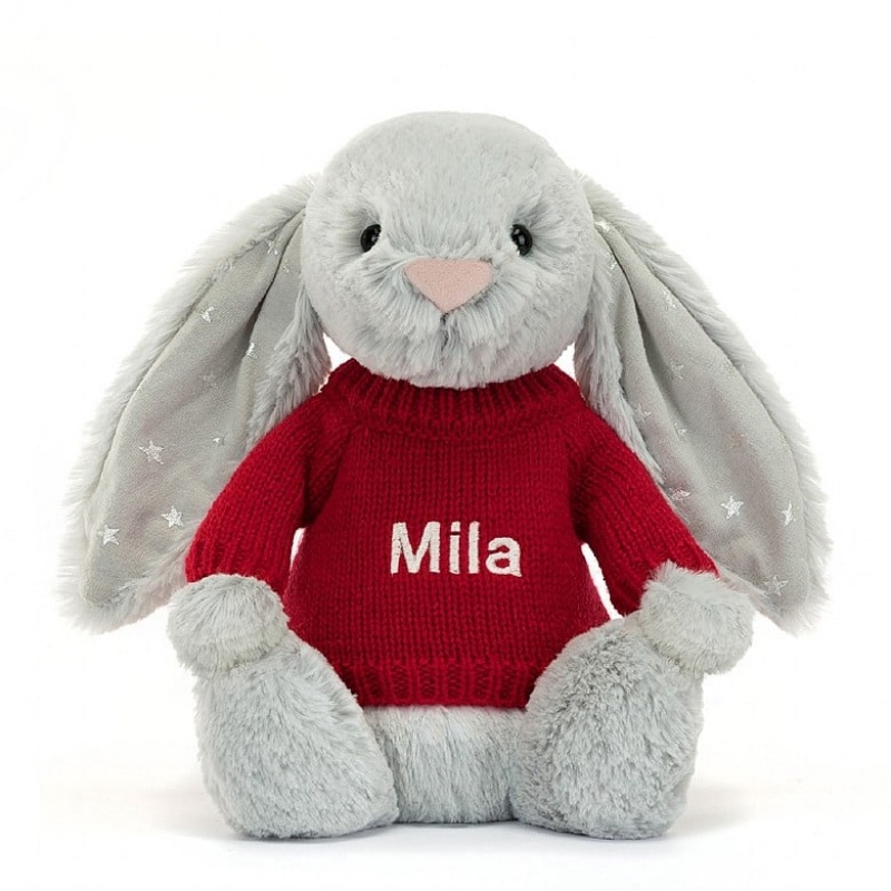 Medium Jelly Cats Bashful Shimmer Bunny with Personalised Red Jumper | CQY-189625