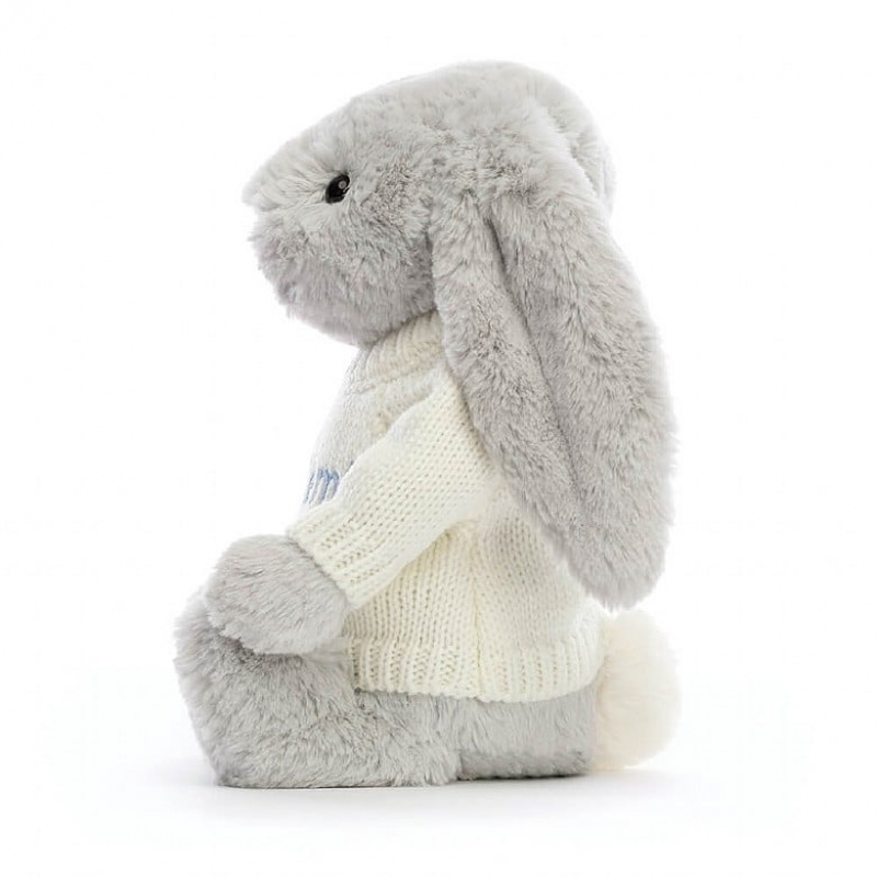 Medium Jelly Cats Bashful Silver Bunny with Personalised Cream Jumper | RLO-407916