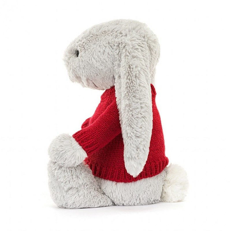 Medium Jelly Cats Bashful Silver Bunny with Personalised Red Jumper | BTW-210983