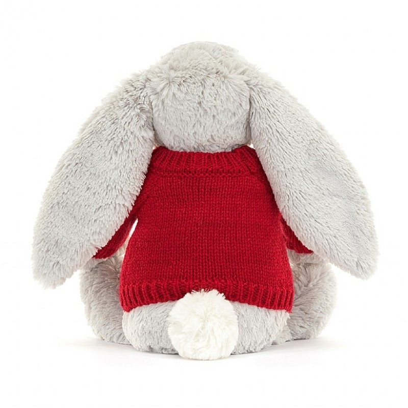 Medium Jelly Cats Bashful Silver Bunny with Personalised Red Jumper | BTW-210983