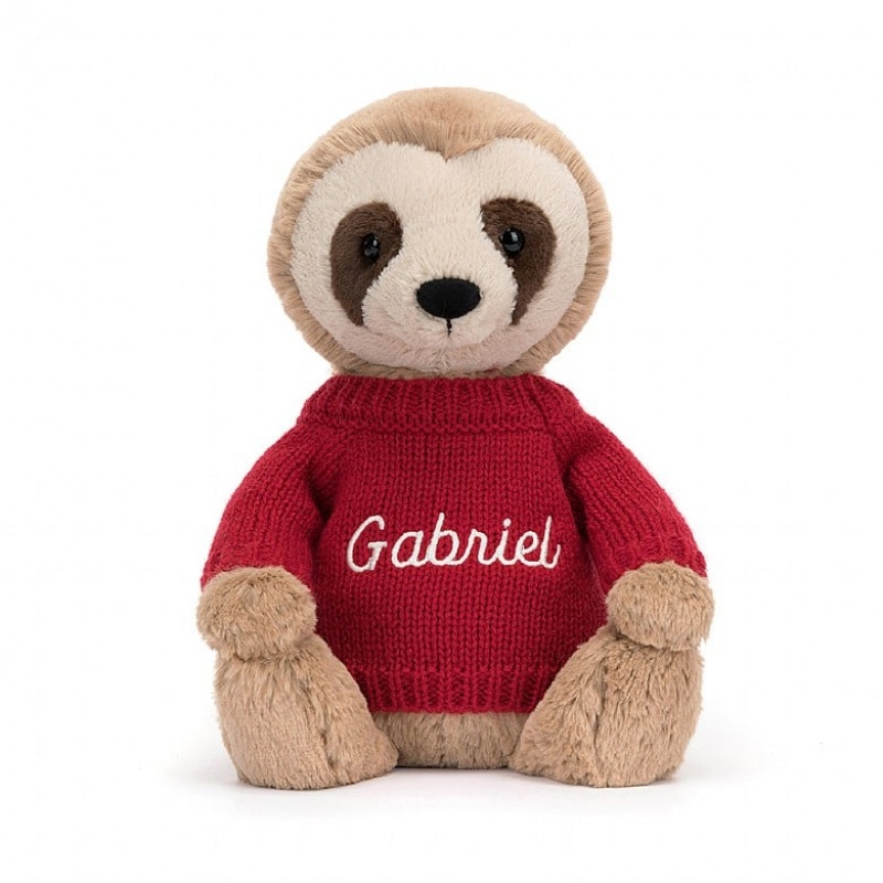 Medium Jelly Cats Bashful Sloth with Personalised Red Jumper | BJO-154630