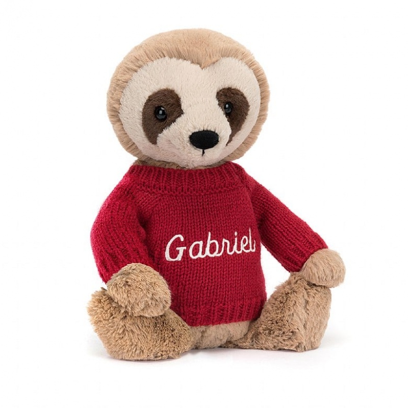 Medium Jelly Cats Bashful Sloth with Personalised Red Jumper | BJO-154630