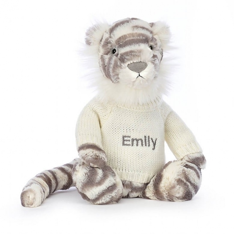 Medium Jelly Cats Bashful Snow Tiger with Personalised Cream Jumper | OGW-473208