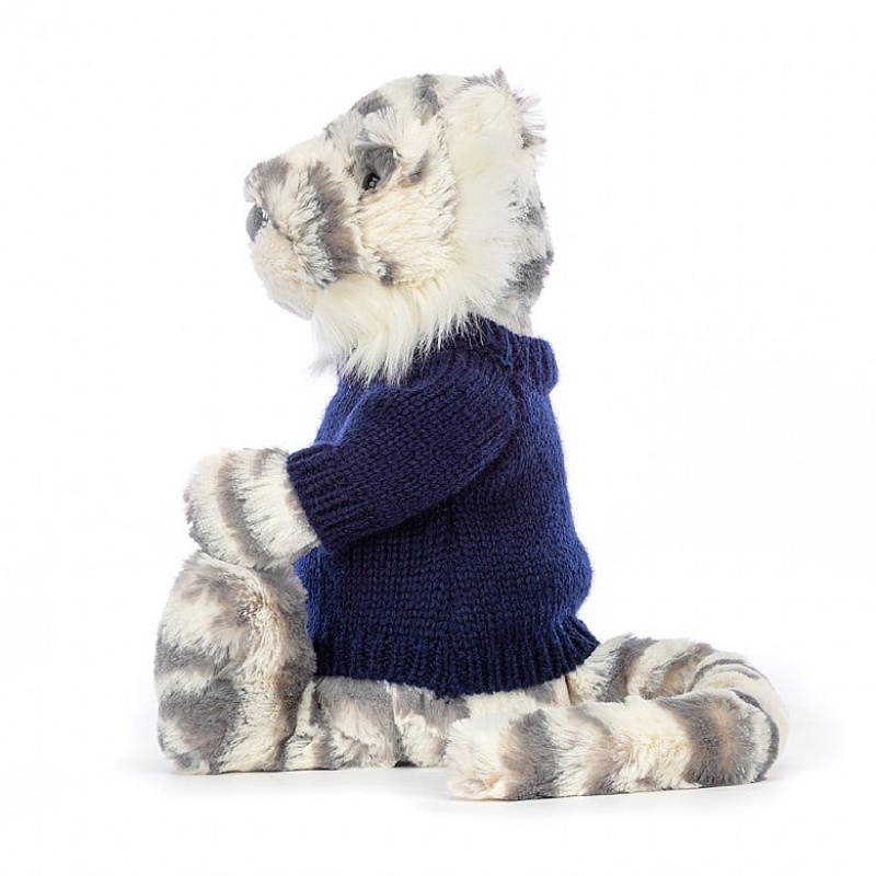 Medium Jelly Cats Bashful Snow Tiger with Personalised Navy Jumper | CQF-038726