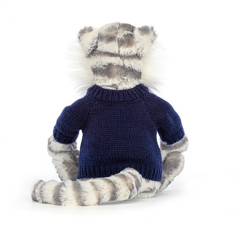 Medium Jelly Cats Bashful Snow Tiger with Personalised Navy Jumper | CQF-038726