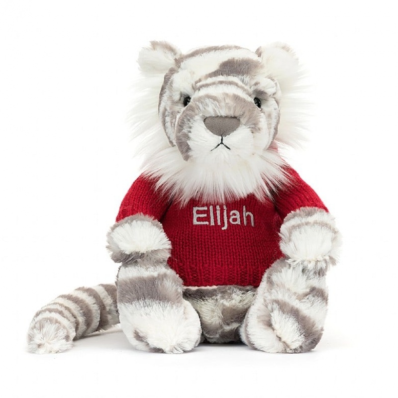 Medium Jelly Cats Bashful Snow Tiger with Personalised Red Jumper | YAJ-348695