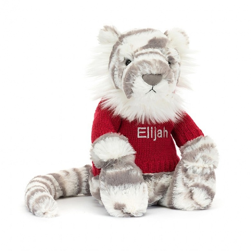 Medium Jelly Cats Bashful Snow Tiger with Personalised Red Jumper | YAJ-348695