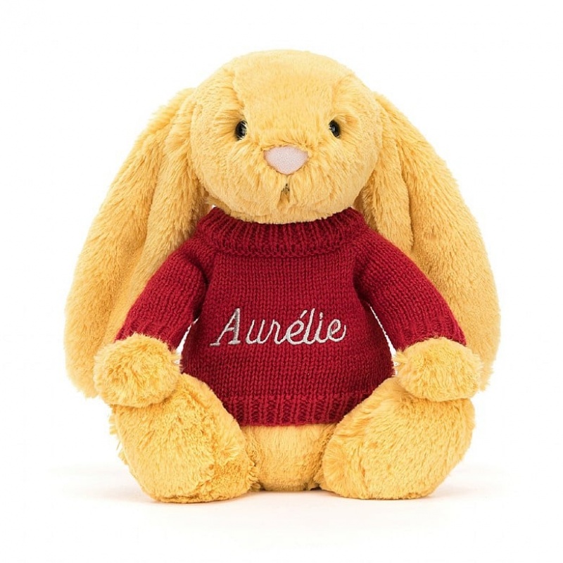 Medium Jelly Cats Bashful Sunshine Bunny with Personalised Red Jumper | QVR-049381