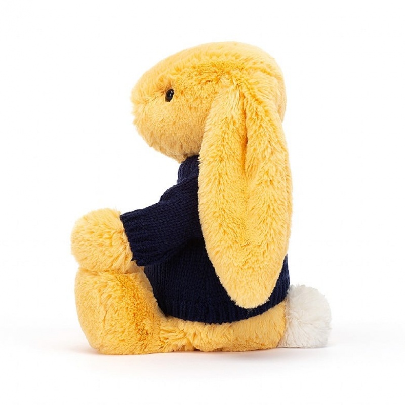 Medium Jelly Cats Bashful Sunshine Bunny with Personalised Navy Jumper | QOC-504137