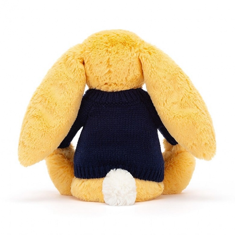 Medium Jelly Cats Bashful Sunshine Bunny with Personalised Navy Jumper | QOC-504137