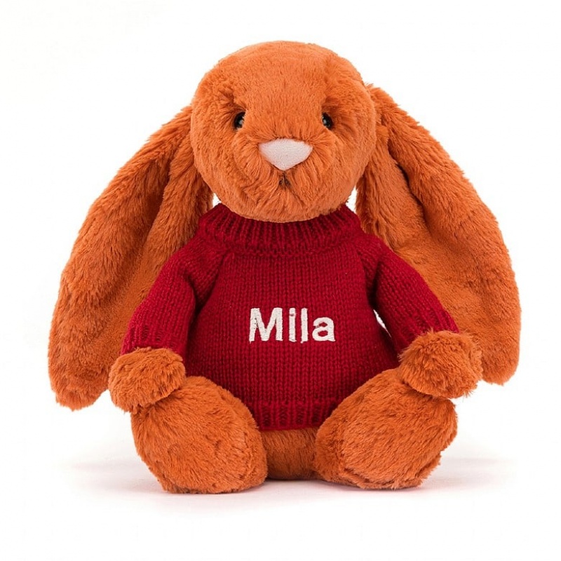 Medium Jelly Cats Bashful Tangerine Bunny with Personalised Red Jumper | LYC-735682