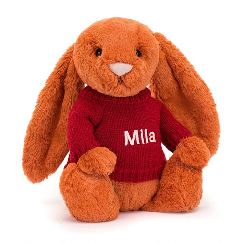 Medium Jelly Cats Bashful Tangerine Bunny with Personalised Red Jumper | LYC-735682