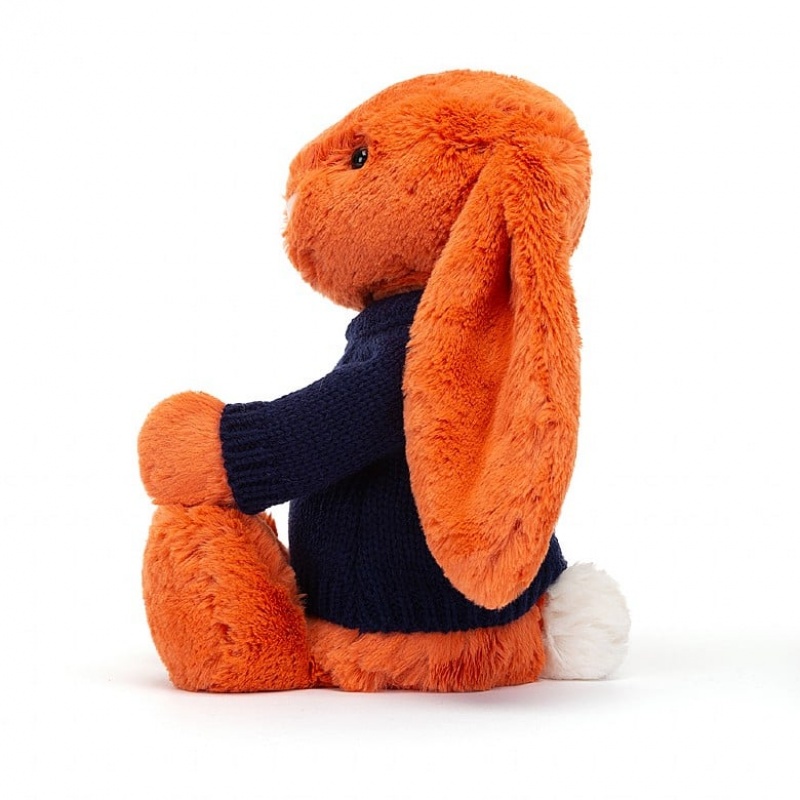 Medium Jelly Cats Bashful Tangerine Bunny with Personalised Navy Jumper | LFO-369451