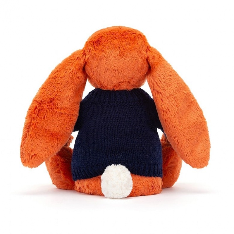 Medium Jelly Cats Bashful Tangerine Bunny with Personalised Navy Jumper | LFO-369451