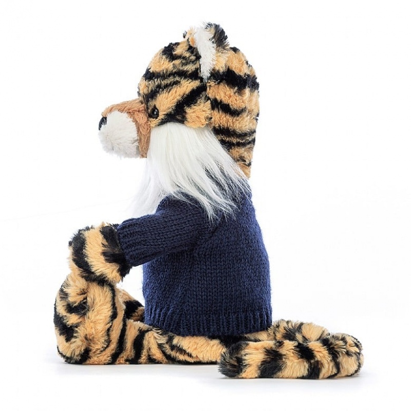 Medium Jelly Cats Bashful Tiger with Personalised Navy Jumper | STW-687139