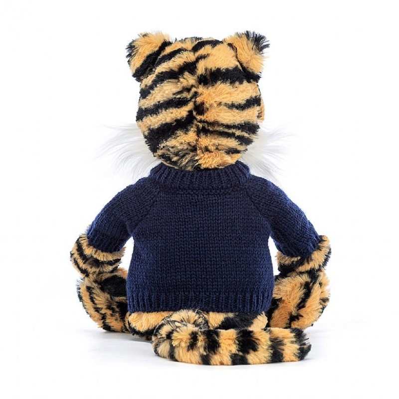 Medium Jelly Cats Bashful Tiger with Personalised Navy Jumper | STW-687139