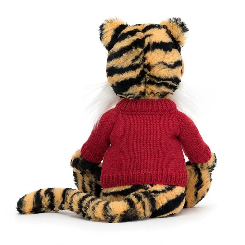 Medium Jelly Cats Bashful Tiger with Personalised Red Jumper | NRV-249507