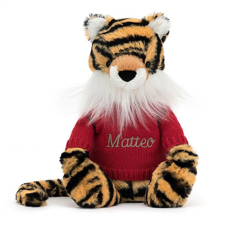 Medium Jelly Cats Bashful Tiger with Personalised Red Jumper | NRV-249507