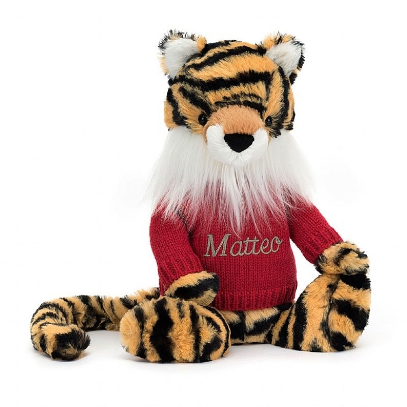 Medium Jelly Cats Bashful Tiger with Personalised Red Jumper | NRV-249507